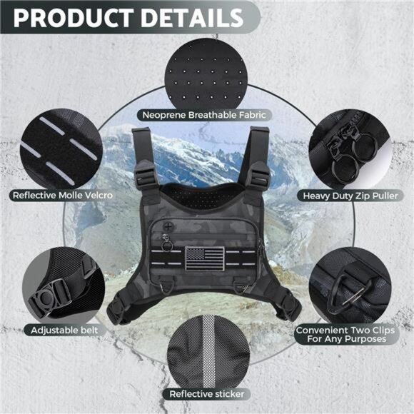 Sports Chest Bag For Men Women, Water Resistant Lightweight Front Chest Pack - Picture 3 of 7